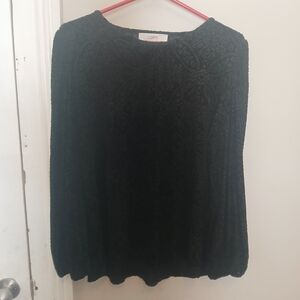 LOFT Black Women Velvet Pattern Long Sleeve